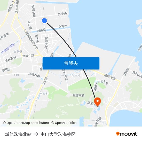 城轨珠海北站 to 中山大学珠海校区 map