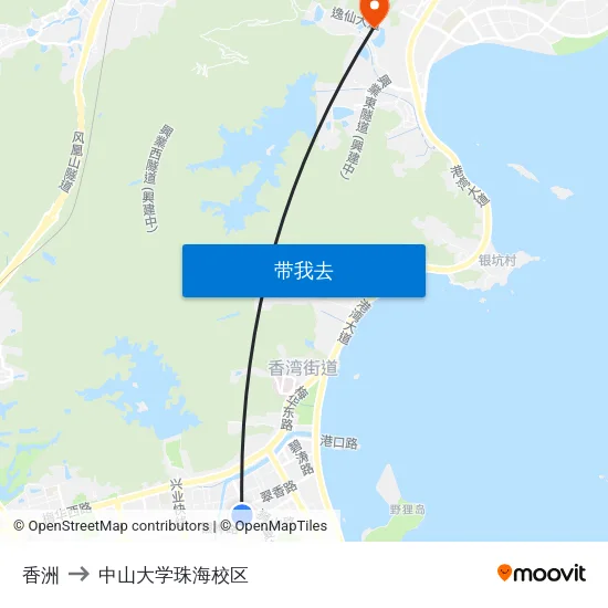 香洲 to 中山大学珠海校区 map