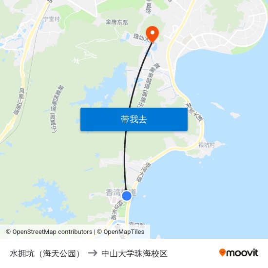 水拥坑（海天公园） to 中山大学珠海校区 map