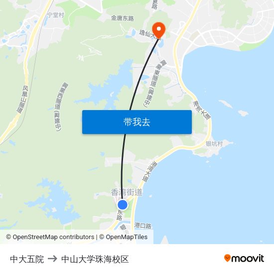 中大五院 to 中山大学珠海校区 map