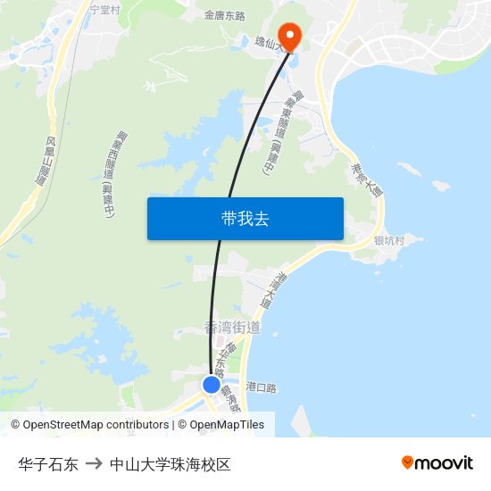 华子石东 to 中山大学珠海校区 map
