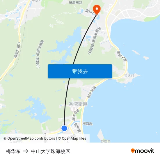 梅华东 to 中山大学珠海校区 map