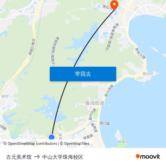 古元美术馆 to 中山大学珠海校区 map