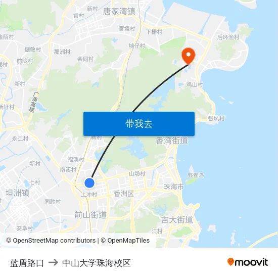 蓝盾路口 to 中山大学珠海校区 map