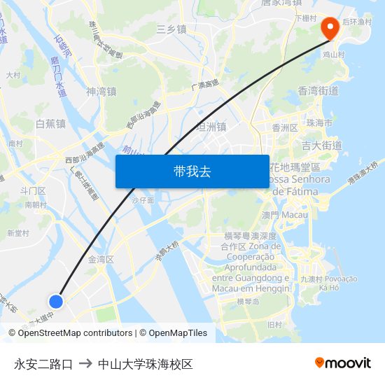 永安二路口 to 中山大学珠海校区 map