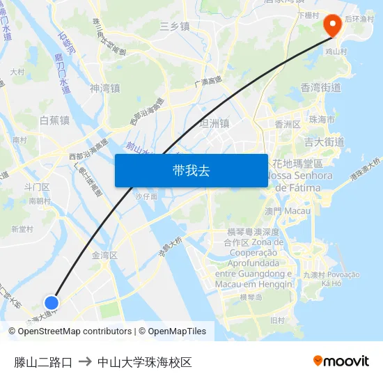 滕山二路口 to 中山大学珠海校区 map