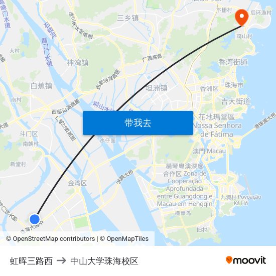 虹晖三路西 to 中山大学珠海校区 map