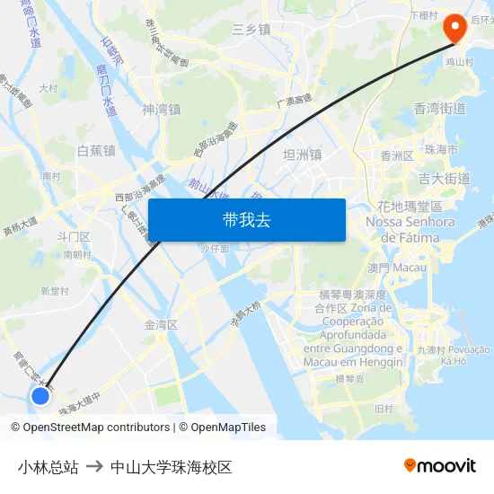 小林总站 to 中山大学珠海校区 map
