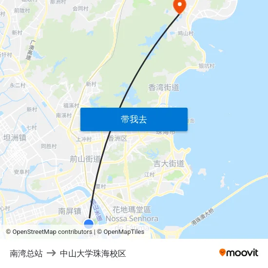 南湾总站 to 中山大学珠海校区 map