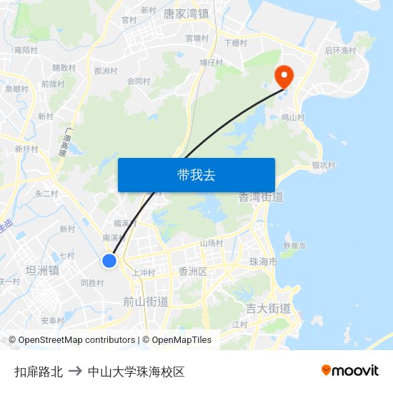 扣扉路北 to 中山大学珠海校区 map