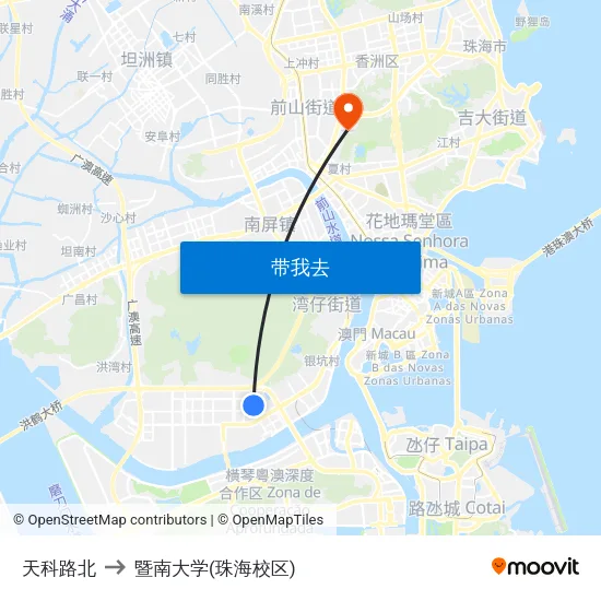 天科路北 to 暨南大学(珠海校区) map