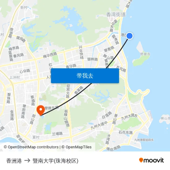 香洲港 to 暨南大学(珠海校区) map