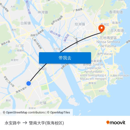 永安路中 to 暨南大学(珠海校区) map
