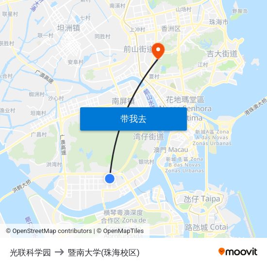 光联科学园 to 暨南大学(珠海校区) map