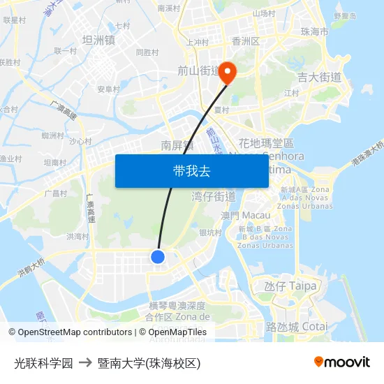 光联科学园 to 暨南大学(珠海校区) map