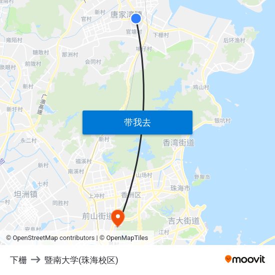 下栅 to 暨南大学(珠海校区) map
