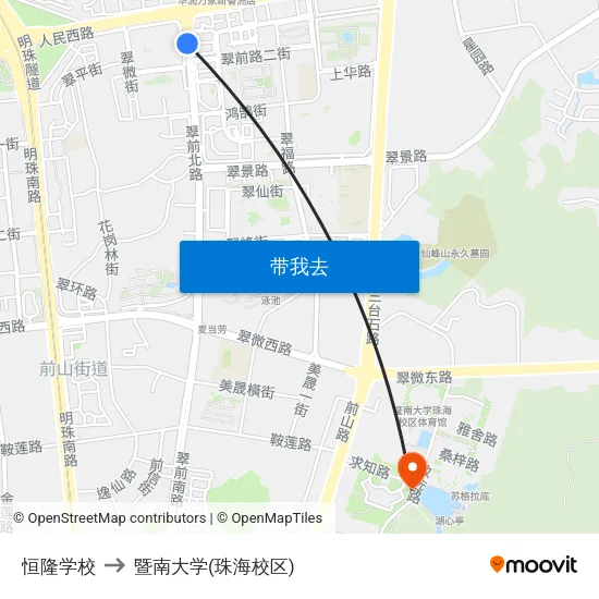 恒隆学校 to 暨南大学(珠海校区) map