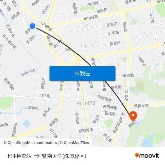 上冲检查站 to 暨南大学(珠海校区) map