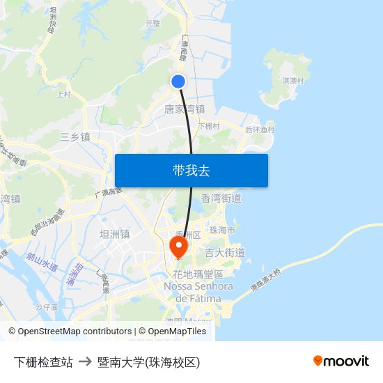 下栅检查站 to 暨南大学(珠海校区) map
