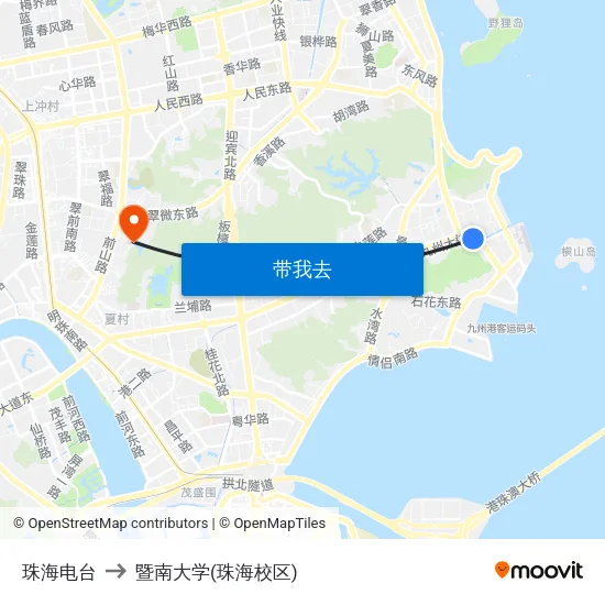 珠海电台 to 暨南大学(珠海校区) map