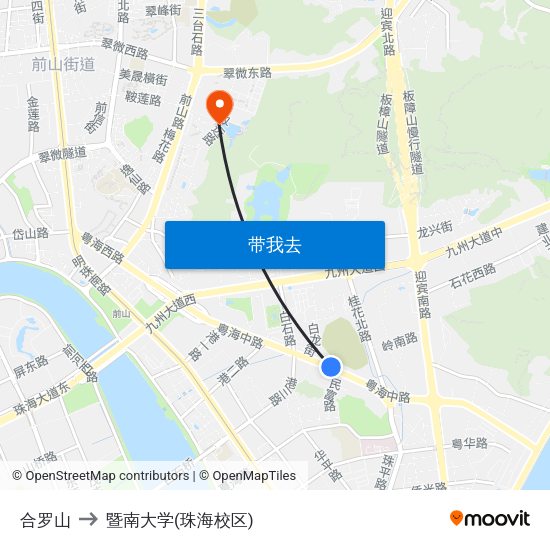 合罗山 to 暨南大学(珠海校区) map
