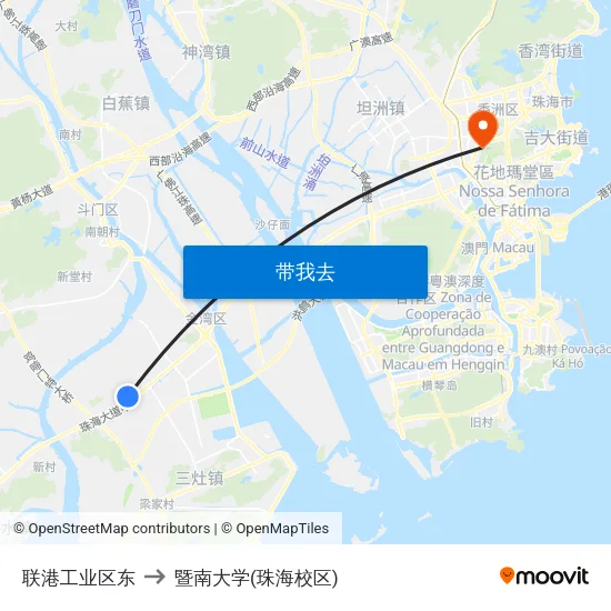 联港工业区东 to 暨南大学(珠海校区) map