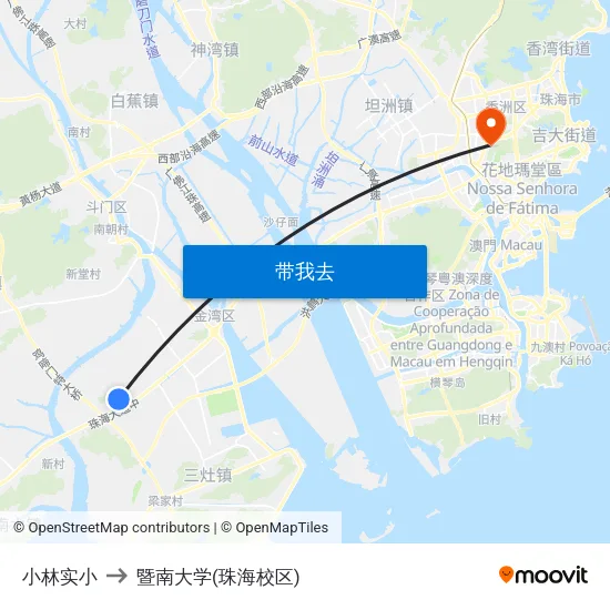 小林实小 to 暨南大学(珠海校区) map