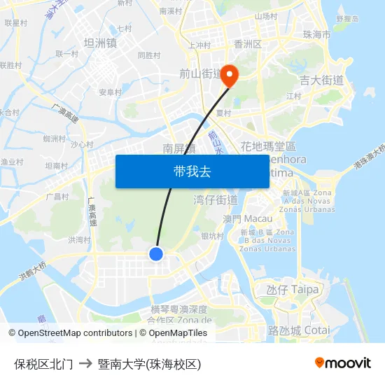 保税区北门 to 暨南大学(珠海校区) map