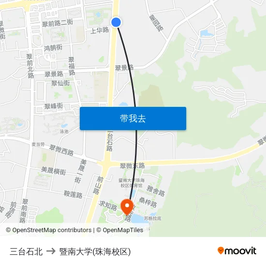 三台石北 to 暨南大学(珠海校区) map