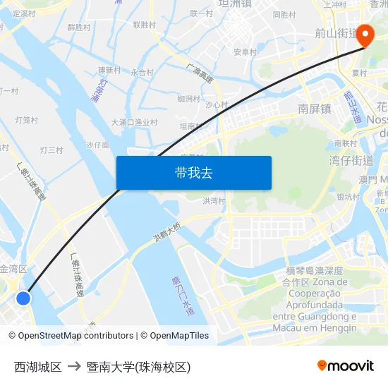 西湖城区 to 暨南大学(珠海校区) map