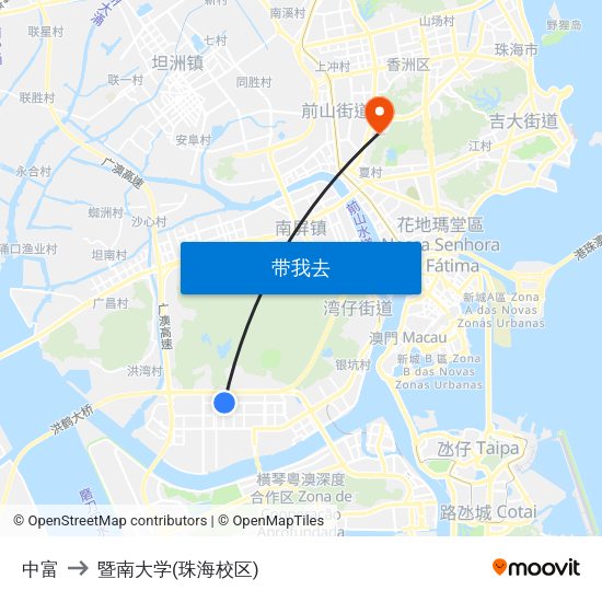 中富 to 暨南大学(珠海校区) map