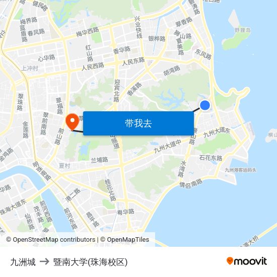 九洲城 to 暨南大学(珠海校区) map