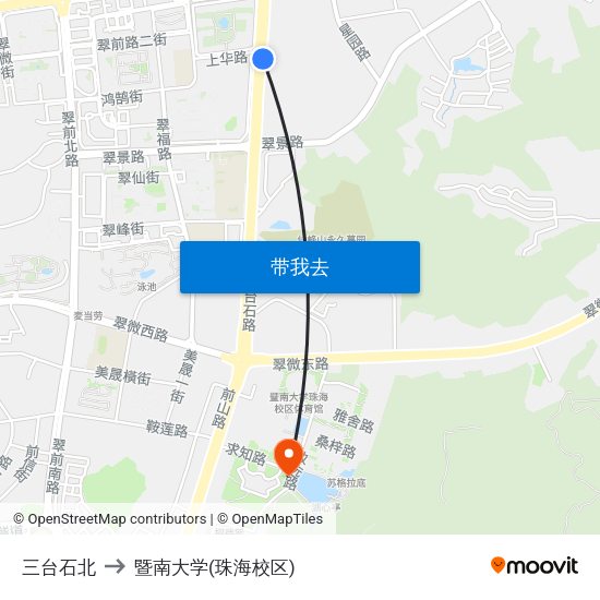 三台石北 to 暨南大学(珠海校区) map