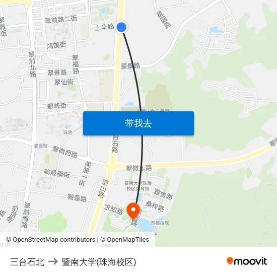 三台石北 to 暨南大学(珠海校区) map