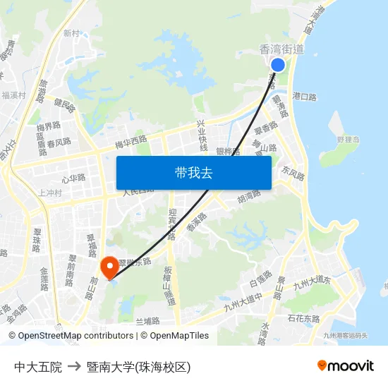 中大五院 to 暨南大学(珠海校区) map