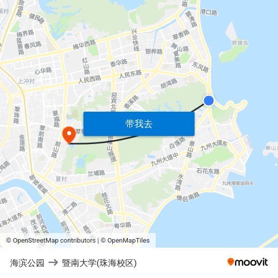 海滨公园 to 暨南大学(珠海校区) map