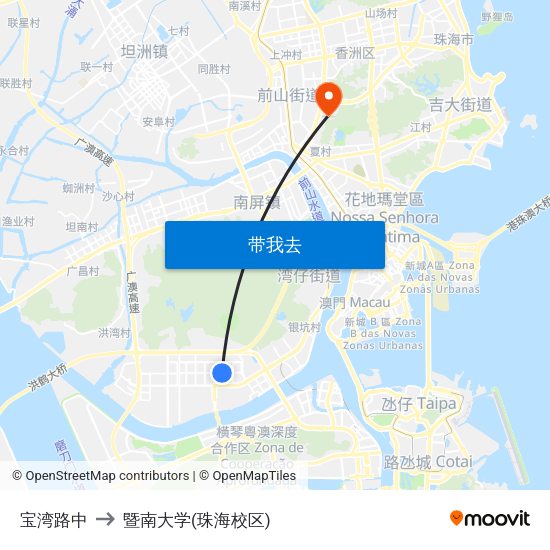 宝湾路中 to 暨南大学(珠海校区) map