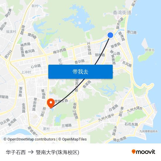 华子石西 to 暨南大学(珠海校区) map