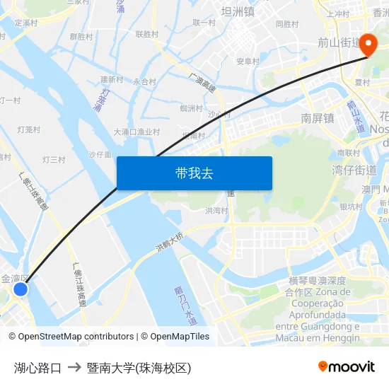 湖心路口 to 暨南大学(珠海校区) map