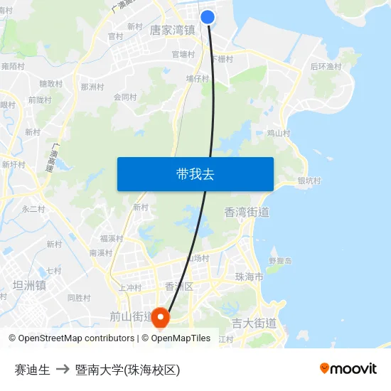 赛迪生 to 暨南大学(珠海校区) map