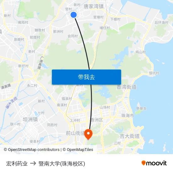 宏利药业 to 暨南大学(珠海校区) map