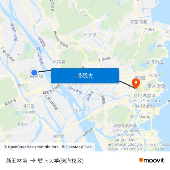 新五林场 to 暨南大学(珠海校区) map