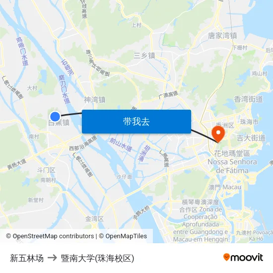 新五林场 to 暨南大学(珠海校区) map