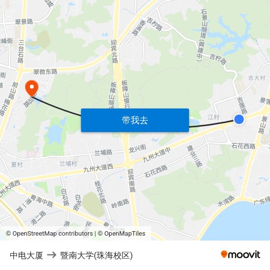 中电大厦 to 暨南大学(珠海校区) map