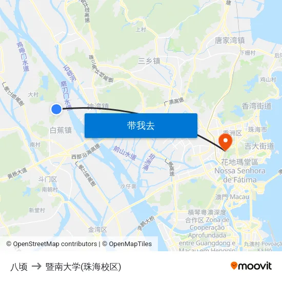 八顷 to 暨南大学(珠海校区) map
