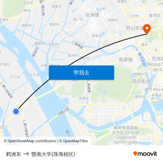 鹤洲东 to 暨南大学(珠海校区) map