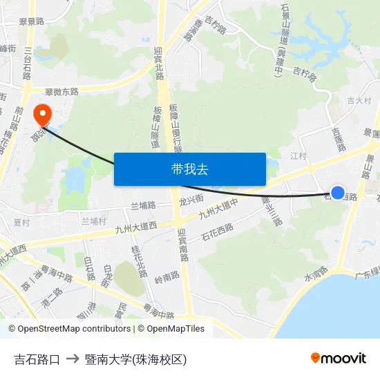 吉石路口 to 暨南大学(珠海校区) map