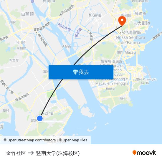 金竹社区 to 暨南大学(珠海校区) map
