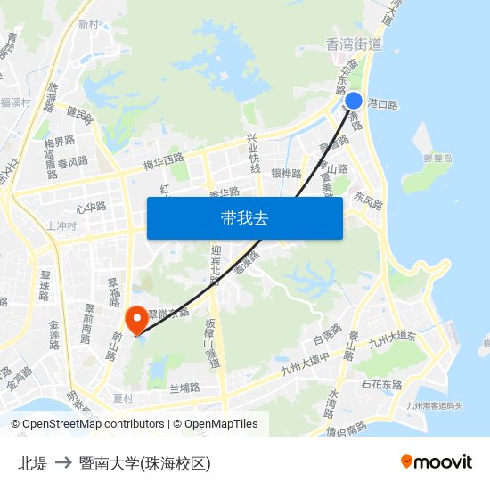 北堤 to 暨南大学(珠海校区) map