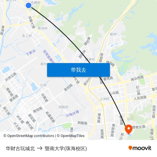 华财古玩城北 to 暨南大学(珠海校区) map